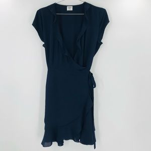 Sunday Best Ruffle Hem Wrap Mini Dress Navy Size 8